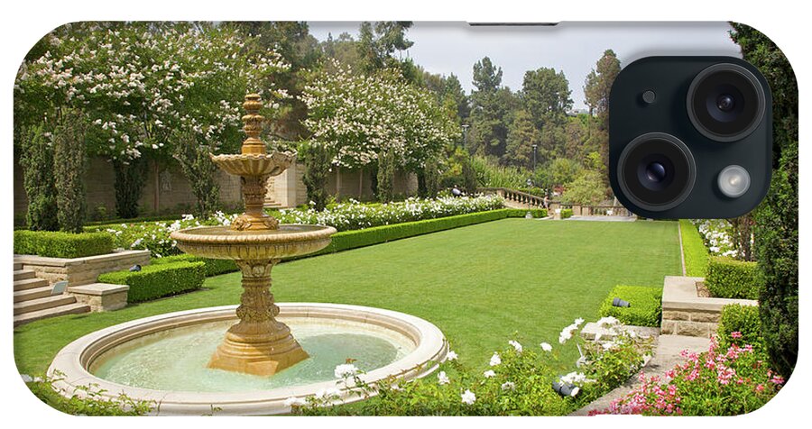 Tranquility iPhone Case featuring the photograph Gold Fountain In Center Of Green Grass by Barry Winiker