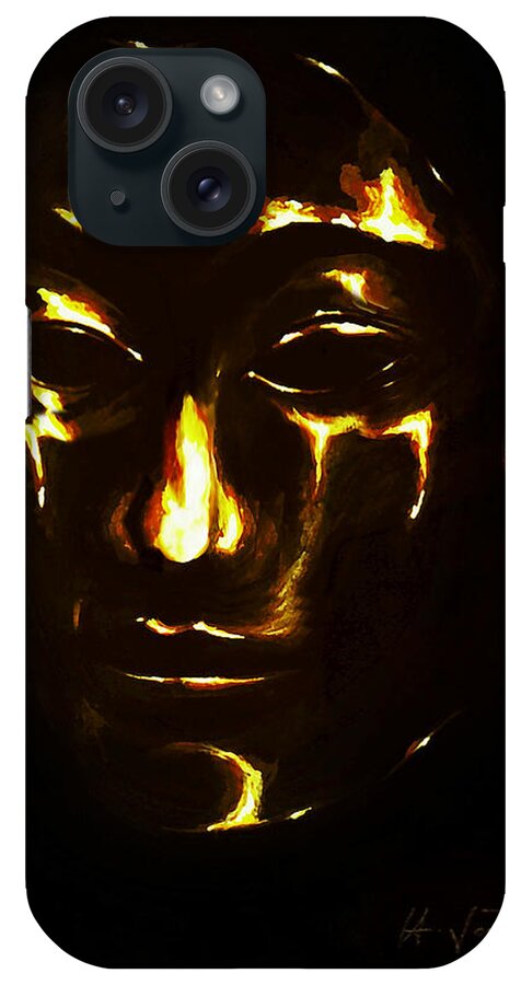 Gold iPhone Case featuring the painting Gold Mask by Hartmut Jager