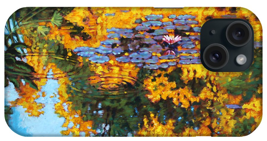 Garden Pond iPhone Case featuring the painting Gold Reflections by John Lautermilch