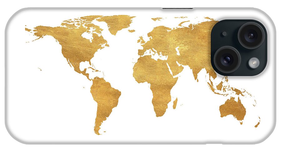 Gold iPhone Case featuring the digital art Gold World Map by South Social Studio