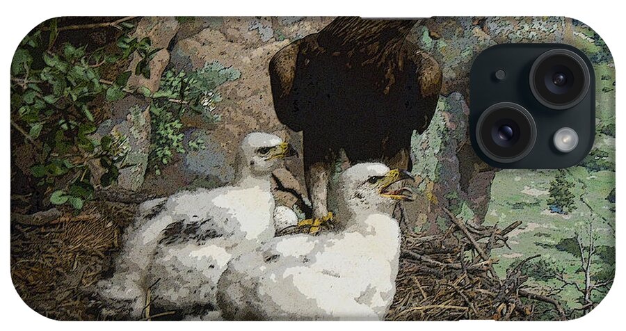 Eagle Chicks iPhone Case featuring the digital art Golden Eagle and Chicks by Heather Coen