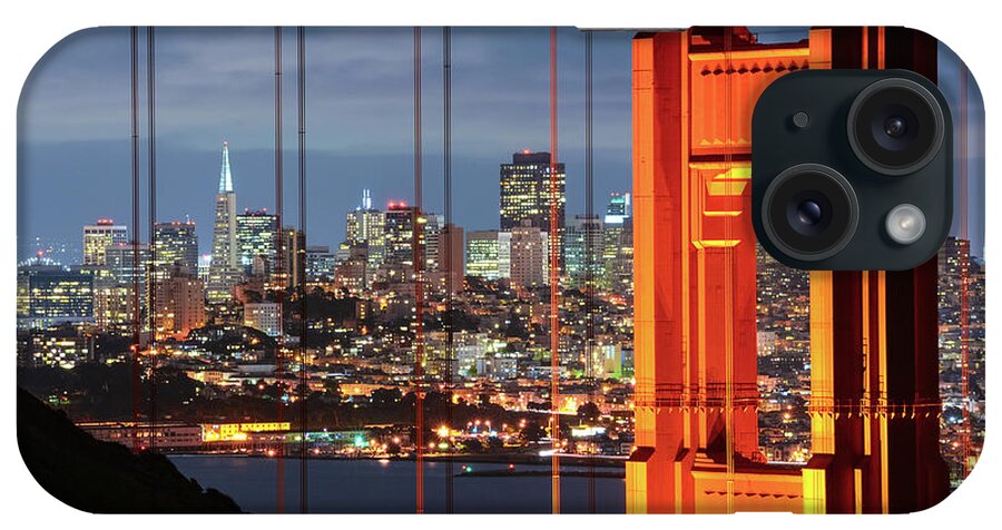 Orange Color iPhone Case featuring the photograph Golden Gate Bridge And Cityscape Of San by Chrishepburn