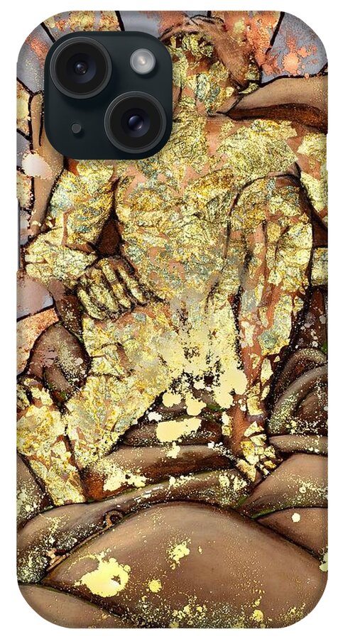 Golden Man iPhone Case featuring the painting Golden Man On The Precipice by Cynthia Parsons
