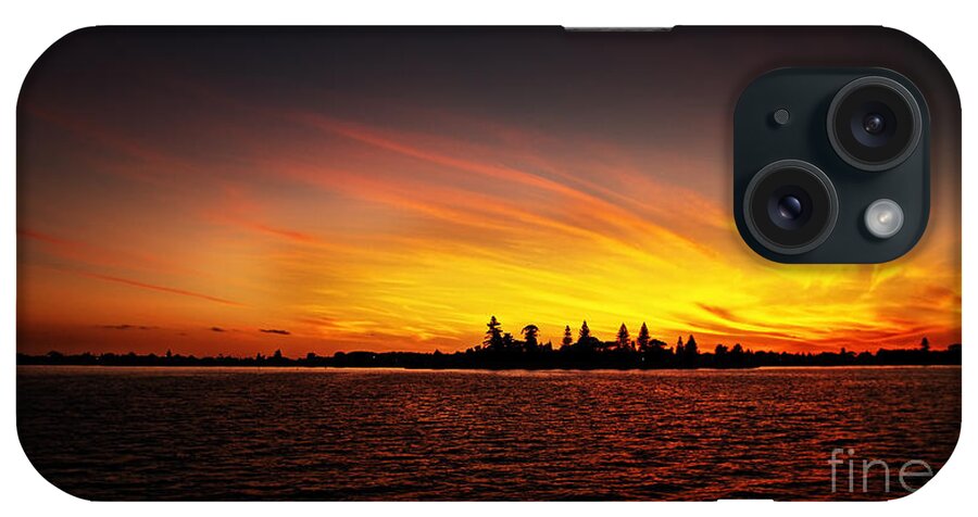 Water iPhone Case featuring the photograph Golden sunrise over coastal lake by Geoff Childs