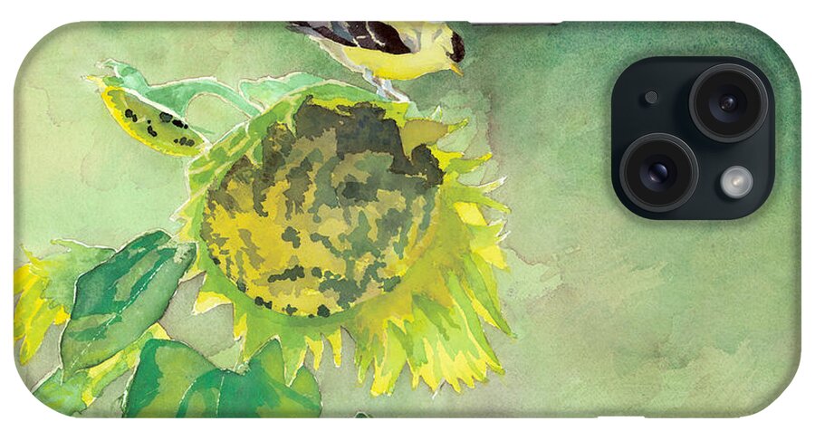 Bird iPhone Case featuring the painting Goldfinch and Sunflowers by Steve Hamlin