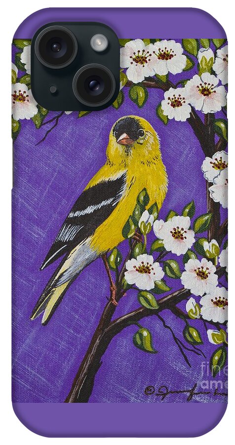 Bird iPhone Case featuring the painting Goldfinch in Pear Blossoms by Jennifer Lake