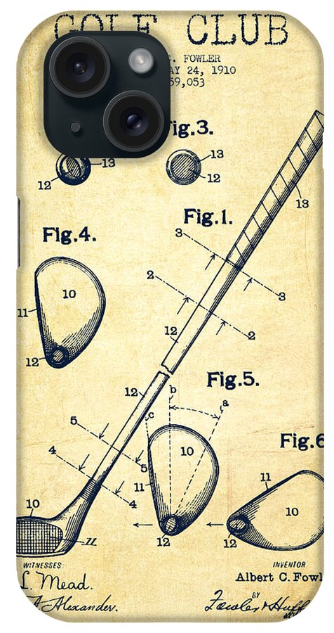 Golf iPhone Case featuring the digital art Golf Club Patent Drawing From 1910 - Vintage by Aged Pixel
