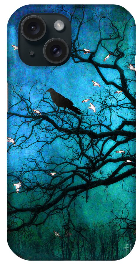 Gothic iPhone Case featuring the photograph Gothic Surreal Trees Nature Fantasy Ravens Crow Birds by Kathy Fornal