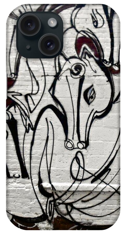  Horse Painting iPhone Case featuring the painting Graffiti of Horse NYC by Joan Reese
