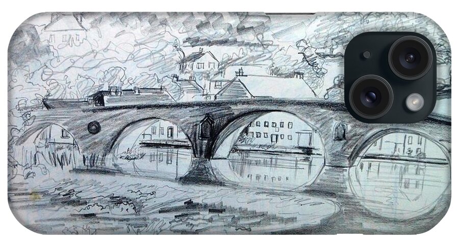 Graignamanagh Bridge Kilkenny iPhone Case featuring the drawing Graignamanagh Bridge River Barrow Kilkenny Ireland by Trudi Doyle