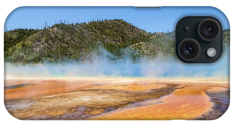 Grand Prismatic Spring Midway Yellowstone National Park Wyoming Mountain Landscape iPhone Case featuring the photograph Grand Prismatic Spring - Yellowstone National Park by Brian Harig