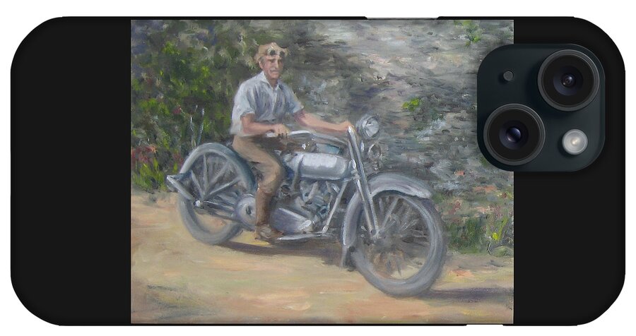 Motorcycle iPhone Case featuring the painting Grandpa's Harley by Connie Schaertl