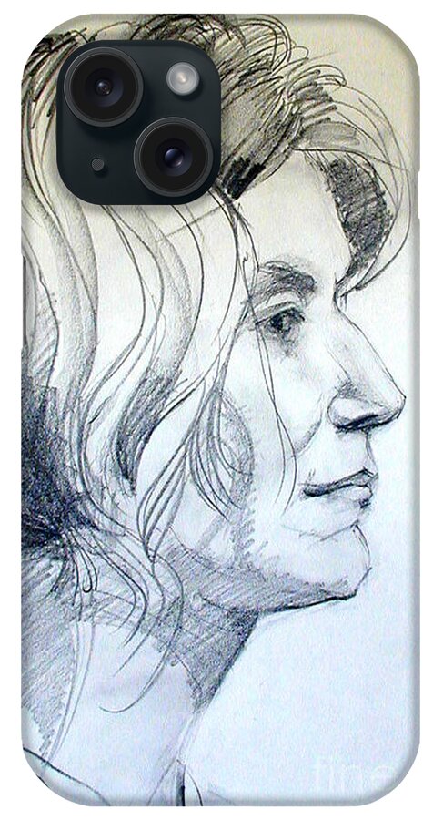 Portrait iPhone Case featuring the drawing Portrait Drawing of a Woman in Profile by Greta Corens