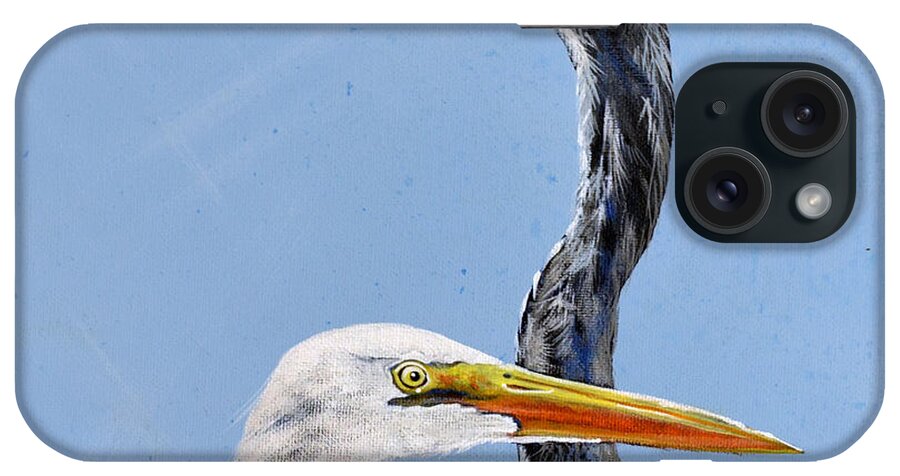 Great Blue Heron iPhone Case featuring the painting Great Blue and White by Joan Garcia