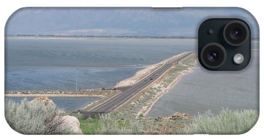 Mountains. Salt Lake iPhone Case featuring the pyrography Great Salt Lake by Carol Allen Anfinsen