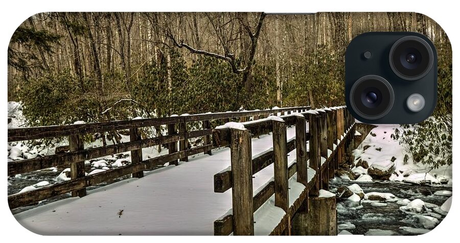 The Great Smoky Mountains National Park iPhone Case featuring the photograph Great Smoky Mountains National Park Foot Bridge In Snow by Carol Montoya