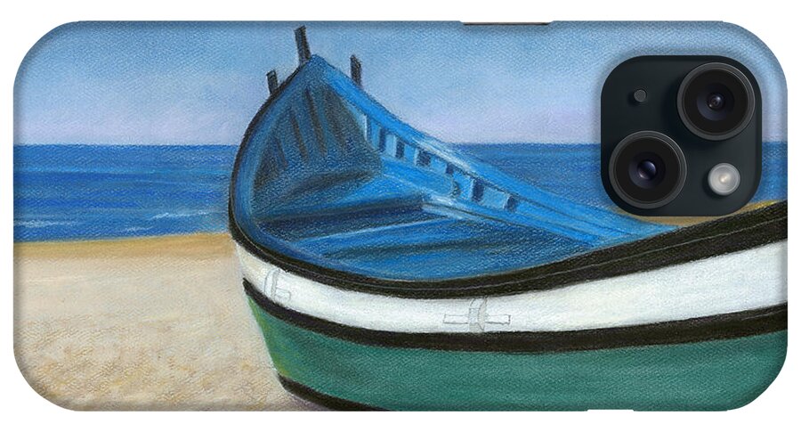 Boat iPhone Case featuring the painting Green Boat Blue Skies by Arlene Crafton