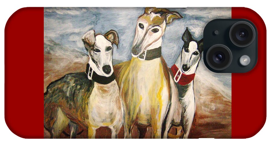 Greyhounds iPhone Case featuring the painting Greyhounds by Leslie Manley