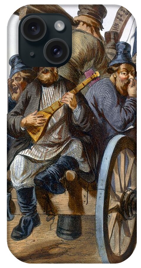 Illustration iPhone Case featuring the drawing Group Of Drunken Peasant Men Singing by Rudolf Jukowsky