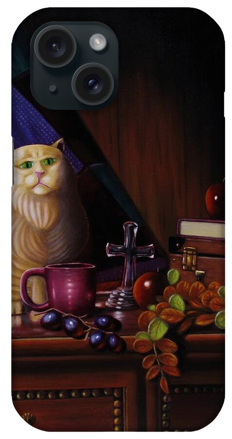 Still Life With Cat iPhone Case featuring the painting Grumpy Cat by Gene Gregory