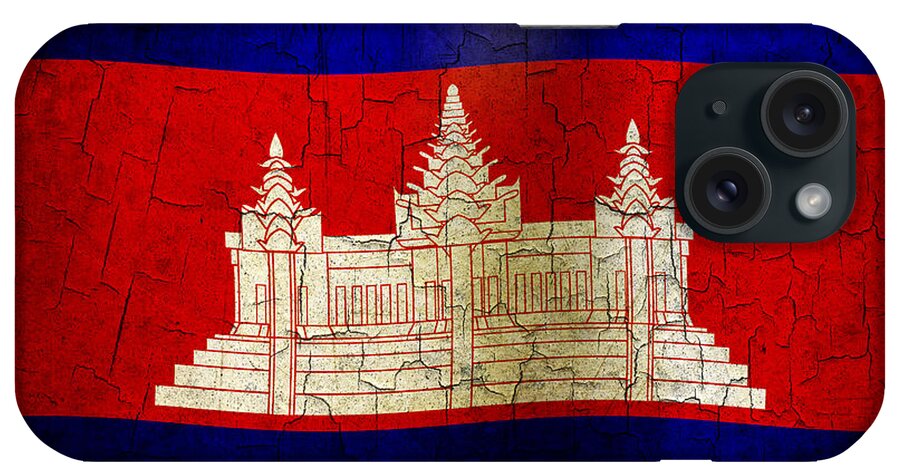 Aged iPhone Case featuring the digital art Grunge Cambodia flag by Steve Ball