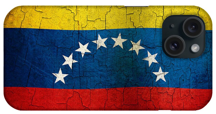 Aged iPhone Case featuring the digital art Grunge Venezuela flag by Steve Ball