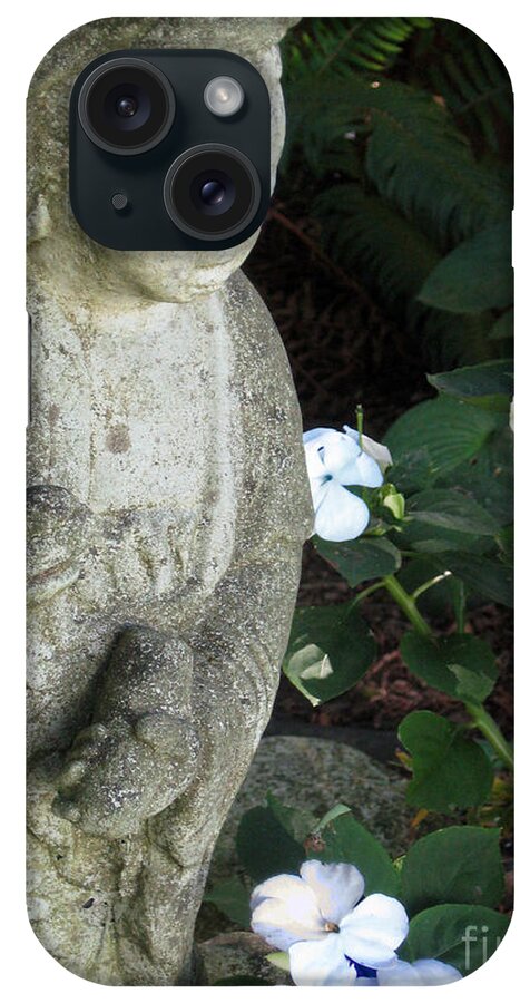 Garden Statue iPhone Case featuring the photograph Guanyin Surrounded by White Impatiens by Ellen Miffitt
