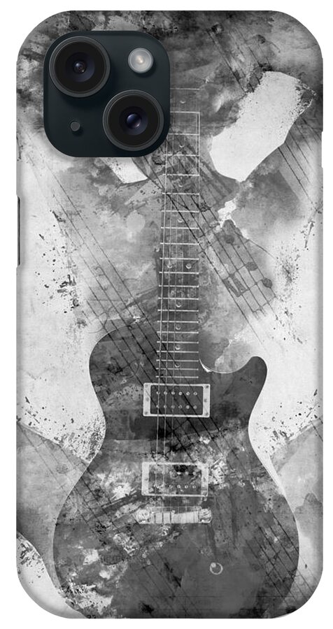 Guitar iPhone Case featuring the digital art Guitar Siren in Black and White by Nikki Smith