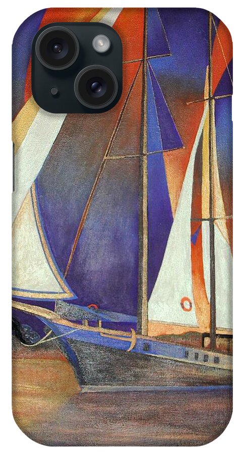 Blue iPhone Case featuring the painting Gulet Under Sail by Taiche Acrylic Art
