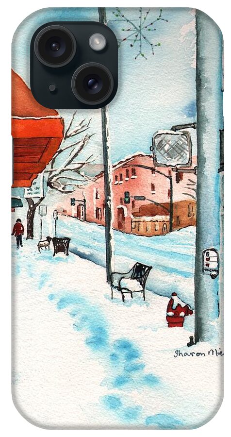 Gurley Street Prescott Arizona On A Cold Winters Day iPhone Case featuring the painting Gurley Street Prescott Arizona On a Cold Winters Day Western Town by Sharon Mick