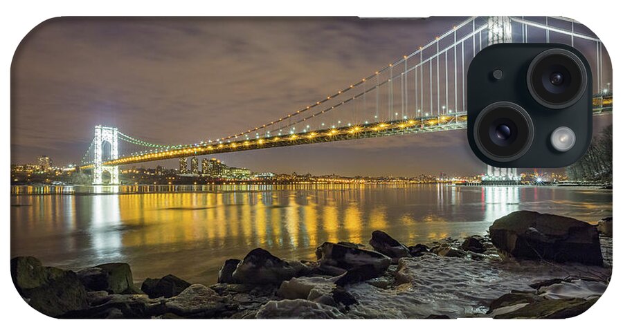 Suspension Bridge iPhone Case featuring the photograph Gw Bridge Lit Towers by Michael Orso