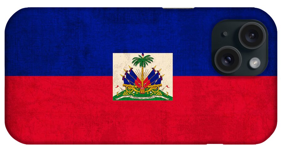Haiti iPhone Case featuring the mixed media Haiti Flag Vintage Distressed Finish by Design Turnpike
