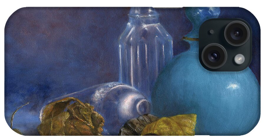 Art iPhone Case featuring the painting Hand Painted Still Life Bottles Leaves by Lenora De Lude