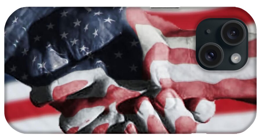 People iPhone Case featuring the photograph Handshake Melded With American Flag by Sherry H. Bowen Photography