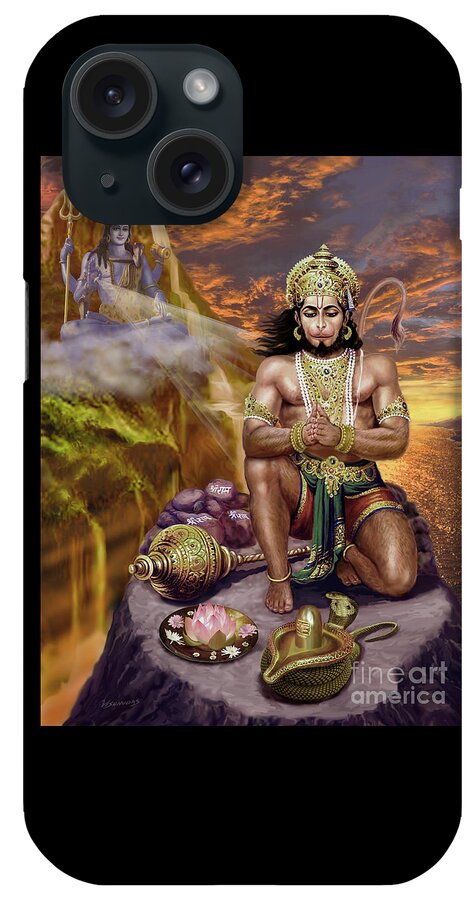 Hanuman Monkey iPhone Case featuring the painting Hanuman Receives Lord Shiva's Blessings by Vishnu Das