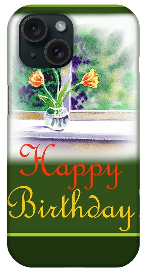Happy Birthday iPhone Case featuring the painting Happy Birthday Tulip Bunch by Irina Sztukowski