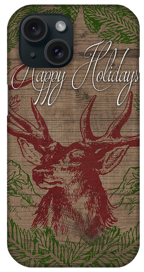 Happy iPhone Case featuring the digital art Happy Holidays Deer by South Social Studio