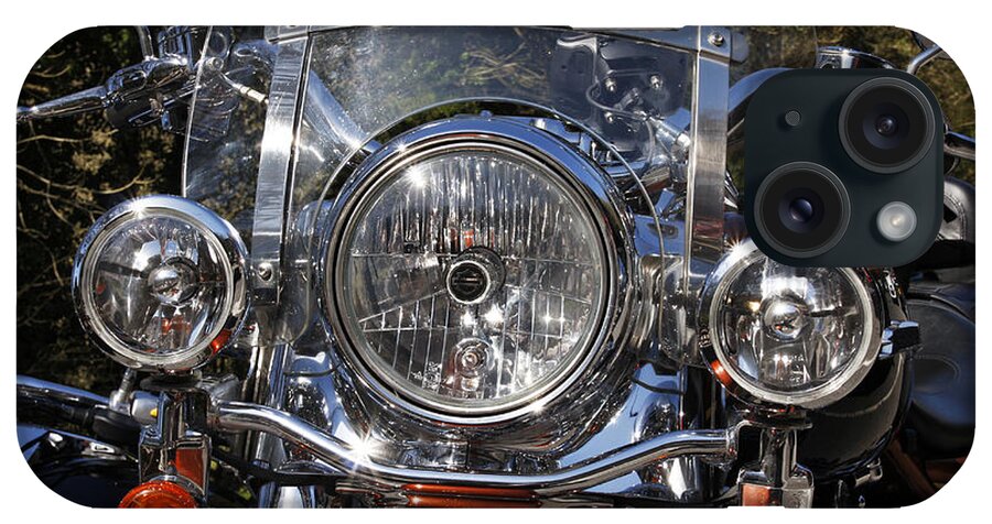 Bike; Motorbike; Ride; Silver; Cool; Shiny; Reflecting; Metal; Freedom; Biker; Chrome; Machine; Motorcycle; Close; Headlamp; Headlight; Indicators; Orange; Mirror; Screen; Outside; Sunlight; Classic; Retro; Reflector; Transport; Lights iPhone Case featuring the photograph Harley Davidson by Steve Ball