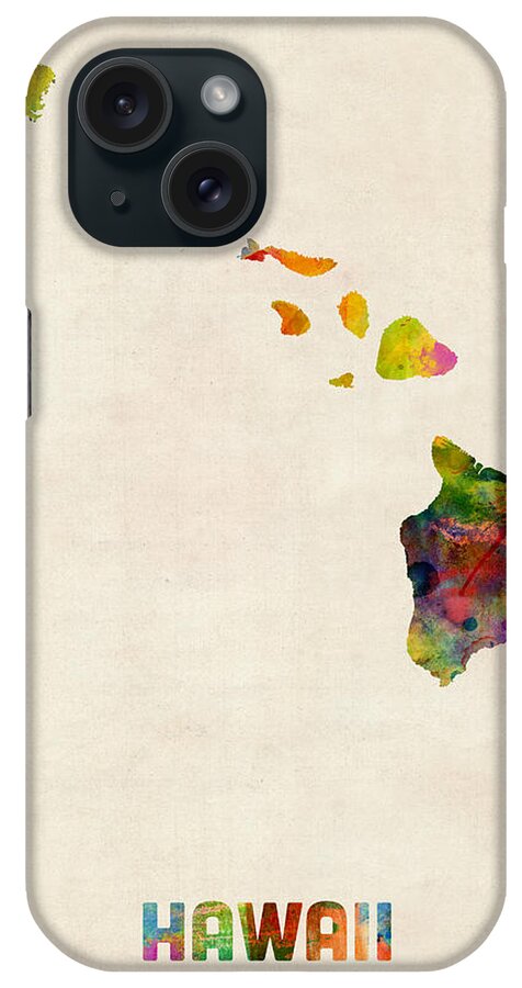 United States Map iPhone Case featuring the digital art Hawaii Watercolor Map by Michael Tompsett