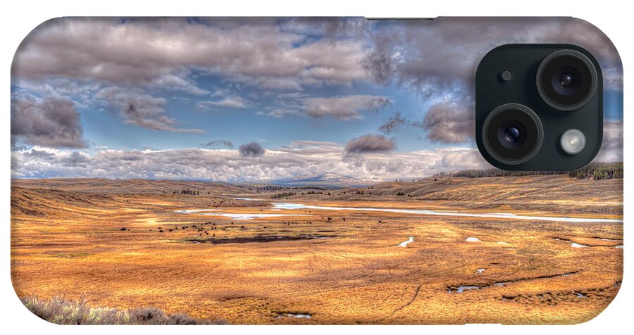 Waterfalls iPhone Case featuring the photograph Hayden Valley Bison on Yellowstone River by Brenda Jacobs