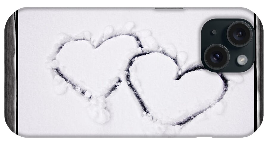Snow iPhone Case featuring the photograph Hearts on Snow with Wood Panel Background by Beverly Claire Kaiya
