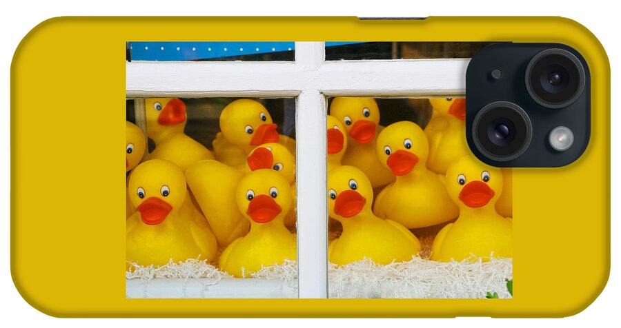 Rubber Duck iPhone Case featuring the photograph Help We're Trapped in a Window Display and Can't Get Out by Allen Beatty