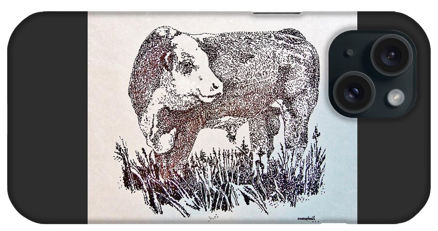 Bull iPhone Case featuring the drawing Polled Hereford Bull by Larry Campbell
