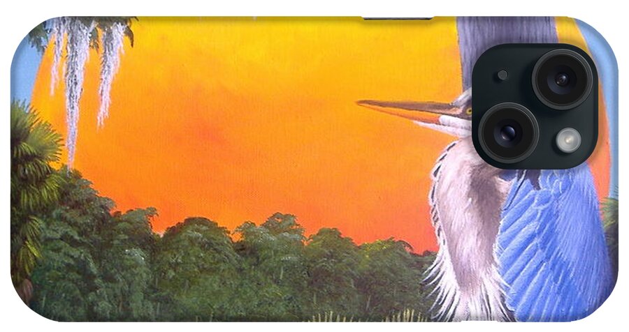 Nature Paintings iPhone Case featuring the painting Heron at Sunset-II by Michael Allen