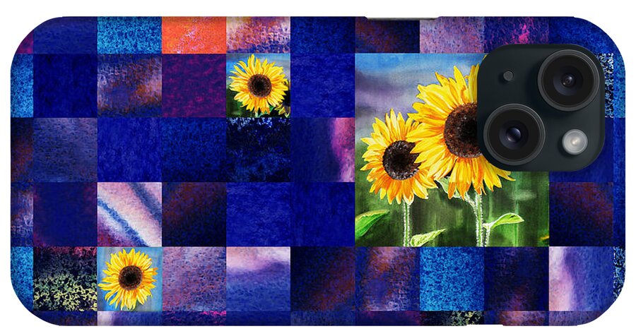 Sunflowers iPhone Case featuring the painting Hidden Sunflowers Squared Abstract Design by Irina Sztukowski
