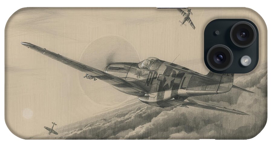 P-51 Mustang iPhone Case featuring the drawing High-Angle Snapshot by Wade Meyers