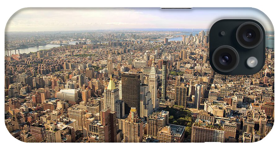Lower Manhattan iPhone Case featuring the photograph High Angle View Of New York City by Bezov