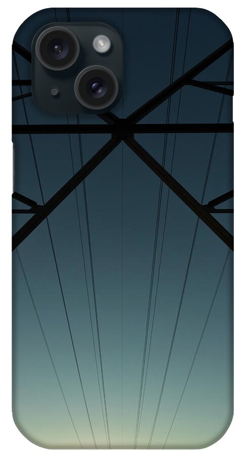 Tranquility iPhone Case featuring the photograph High Tension Tower With Cables At by Michael Sommerauer