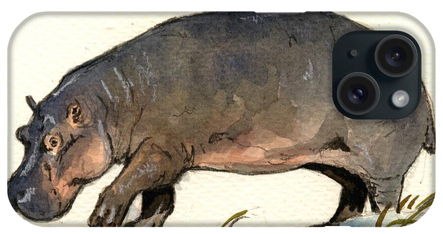 Hippo iPhone Case featuring the painting Hippo walk by Juan Bosco