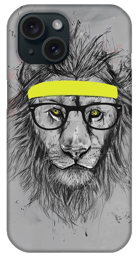 Lion iPhone Case featuring the drawing Hipster lion by Balazs Solti